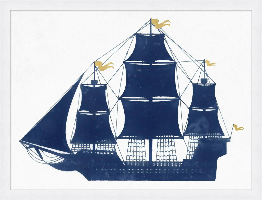 Navy Blue Ship 1 Framed Wall Art - Paintings - The Well Appointed House