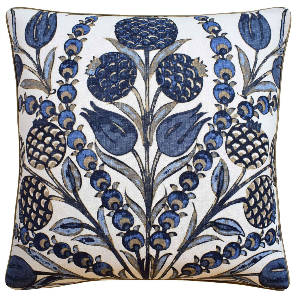 Navy Margaut Floral Design Decorative Square Throw Pillow - Pillows - The Well Appointed House