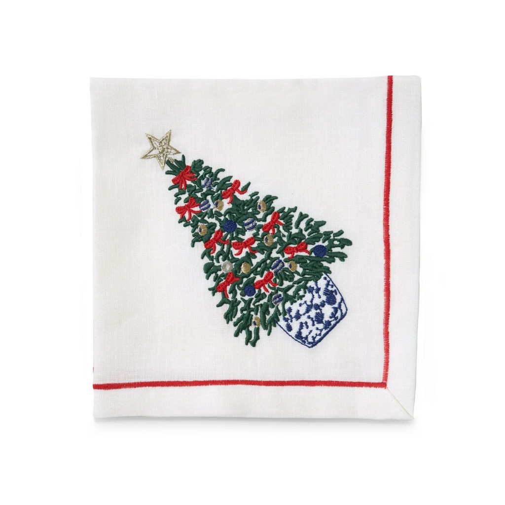 Set of 4 Noel Christmas Tree Embroidered Napkins - The Well Appointed House