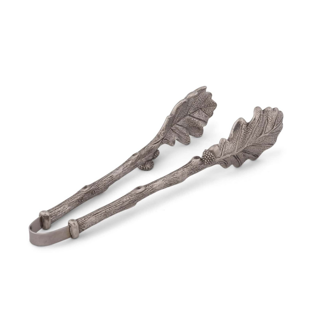 Oak Leaf Design Pewter Ice Or Bread Thongs - The Well Appointed House 