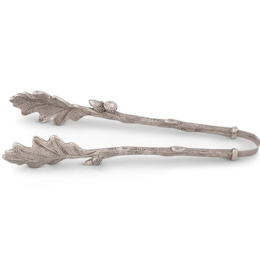 Oak Leaf Design Pewter Ice Or Bread Thongs - The Well Appointed House 
