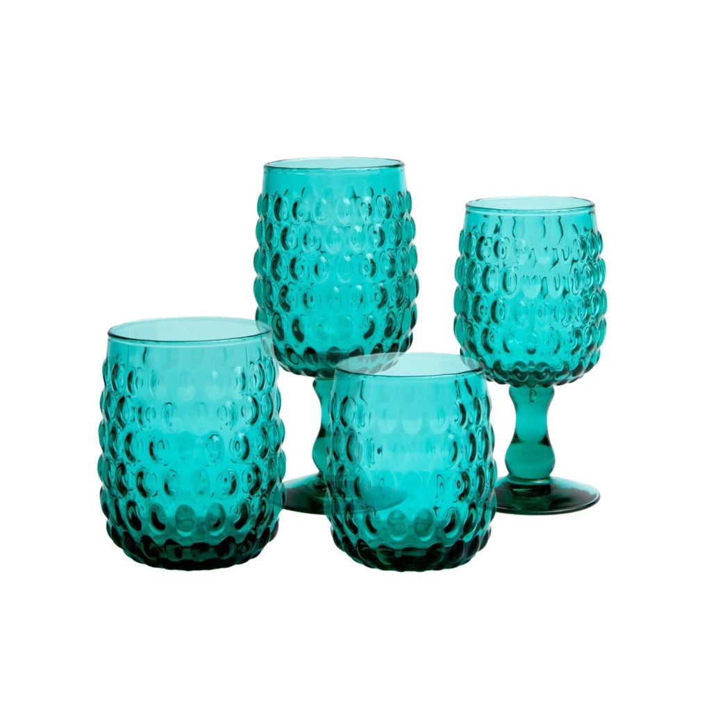 Oval Beaded Hand Blown Water Goblets in Teal - Drinkware - The Well Appointed House