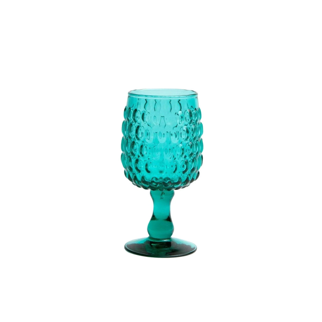 Oval Beaded Hand Blown Wine Glasses in Teal - Drinkware - The Well Appointed House