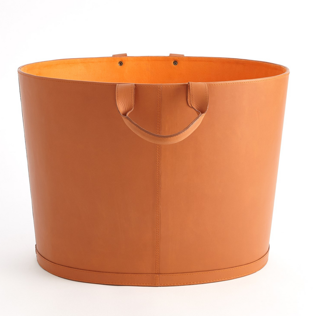 Oval Leather Basket in Orange - The Well Appointed House 