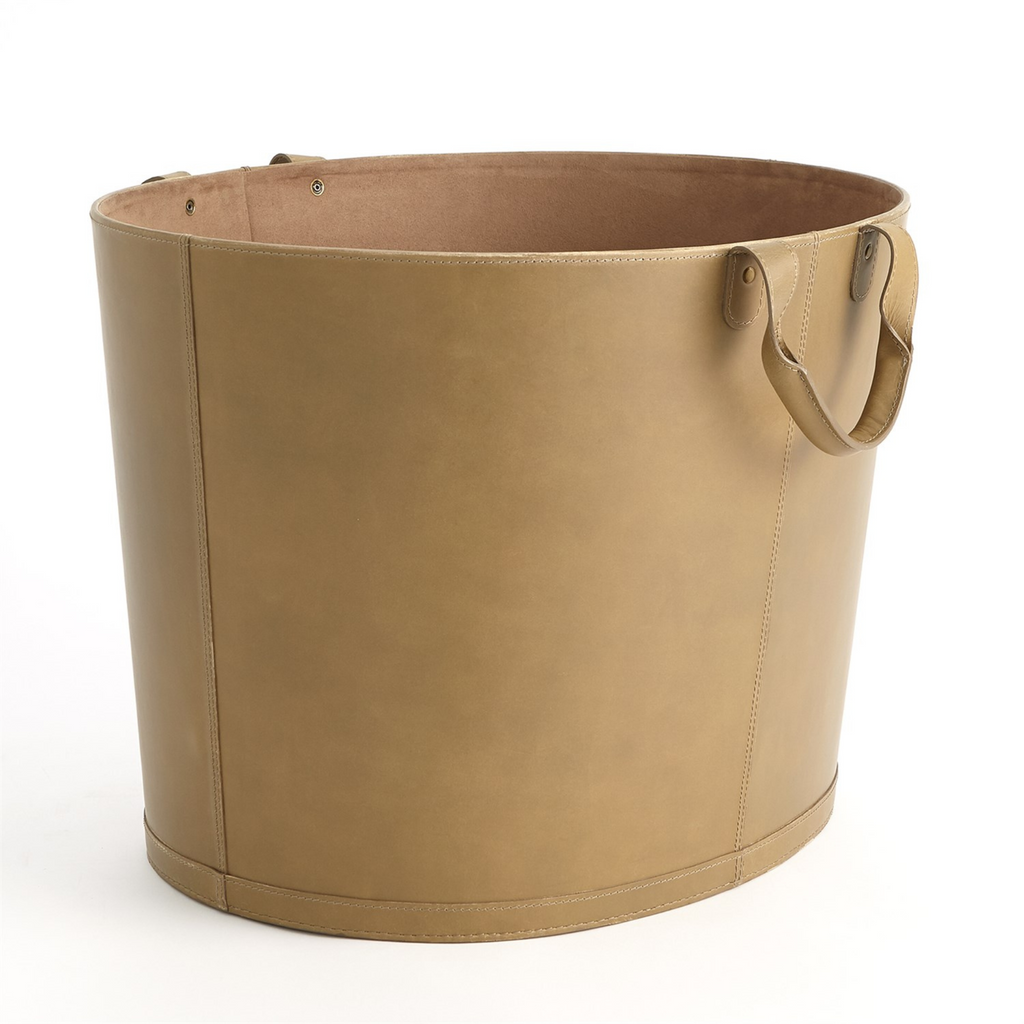 Oval Leather Basket In Putty - Te Well Appointed House 