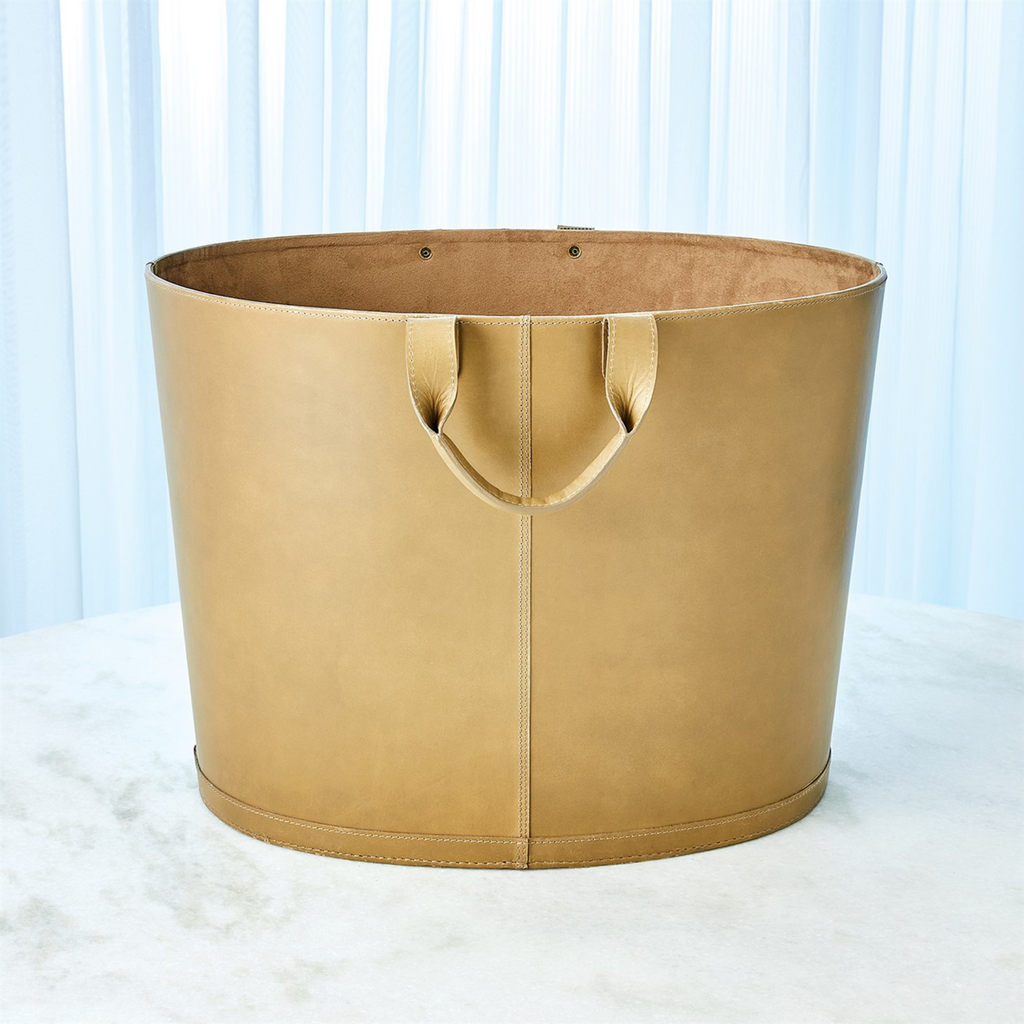 Oval Leather Basket In Putty - Te Well Appointed House 