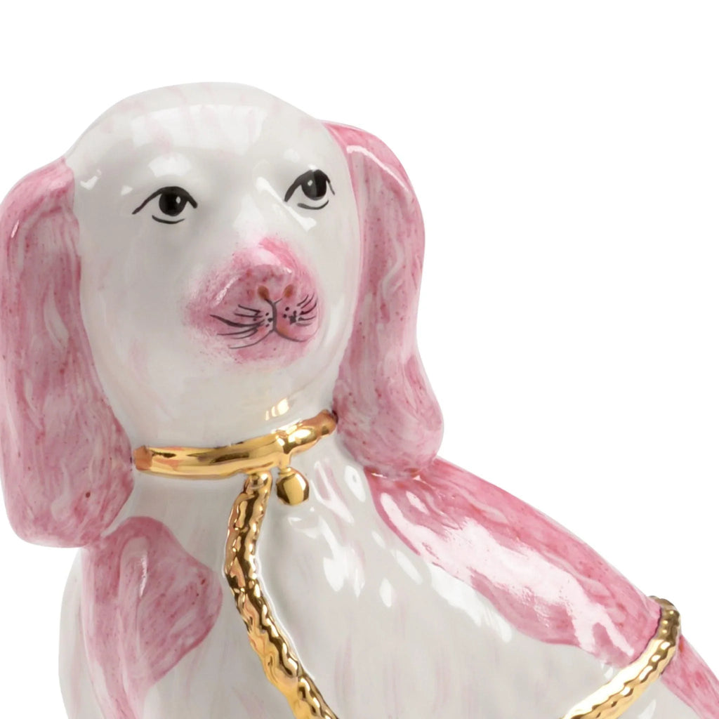Pair of Pink & White Porcelain Decorative Dogs with Gold Collars - Decorative Objects - The Well Appointed House