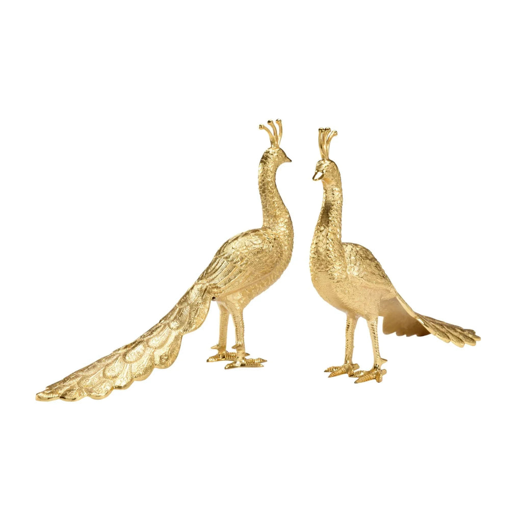 Pair Of Polished Brass Decorative Peacocks - Decorative Objects - The Well Appointed House