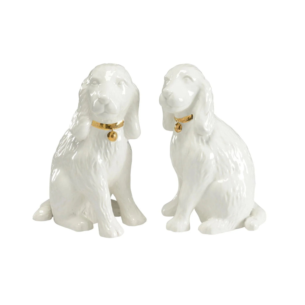 Pair of White Porcelain Decorative Dogs With Gold Collars - Decorative Objects - The Well Appointed House