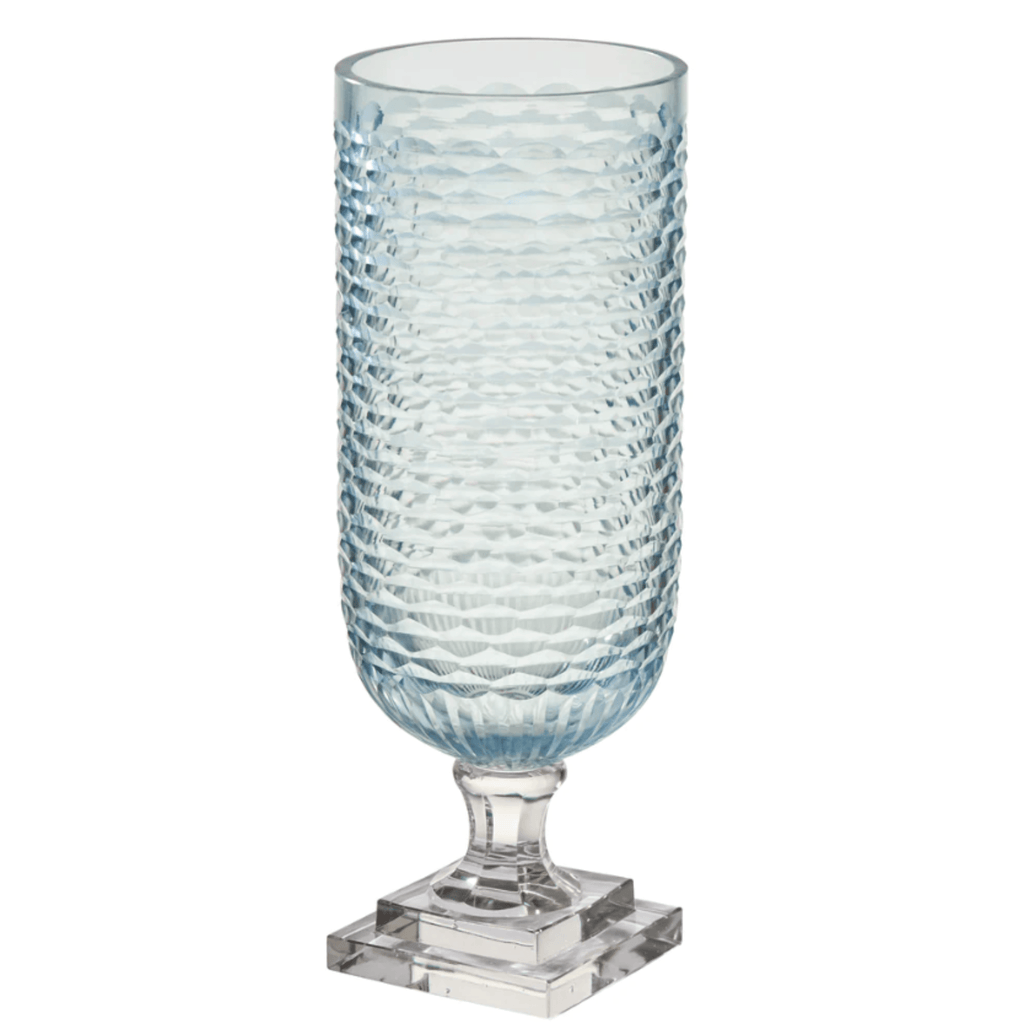 Pale Blue Glass Hurricane With Clear Base - Candlesticks & Candles - The Well Appointed House