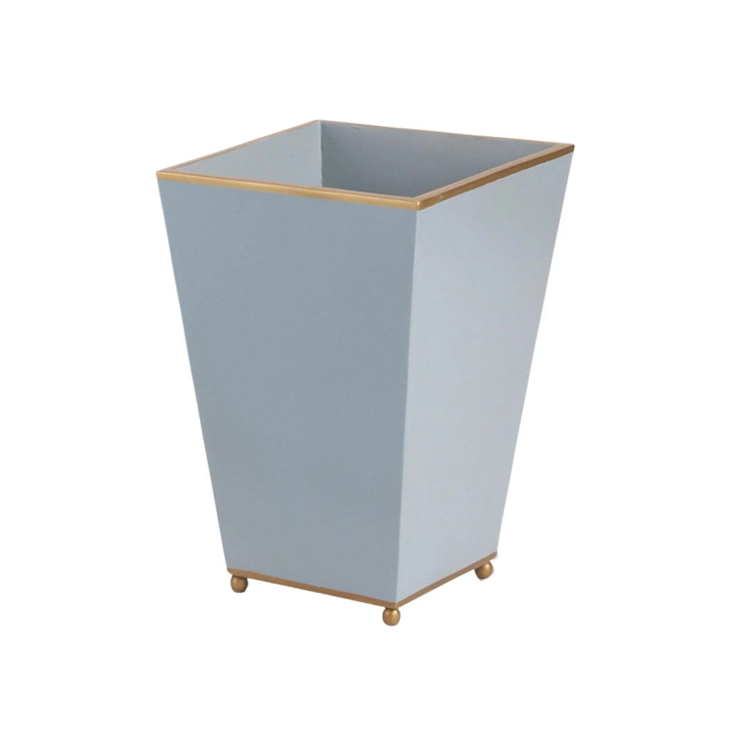 Pale Blue Square Wastebasket with Gold Accents - Wastebasket - The Well Appointed House