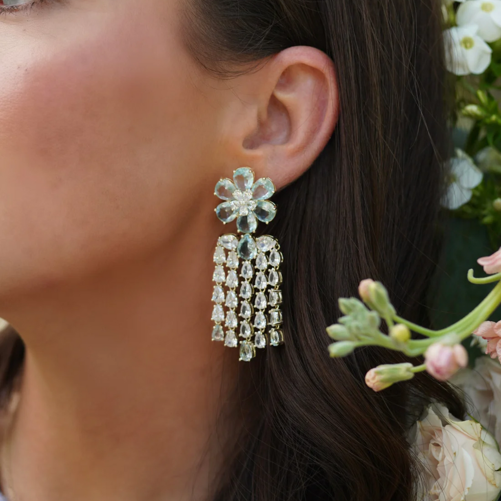 Paris Blue Flower Embellished Tassel Earrings - The Well Appointed House