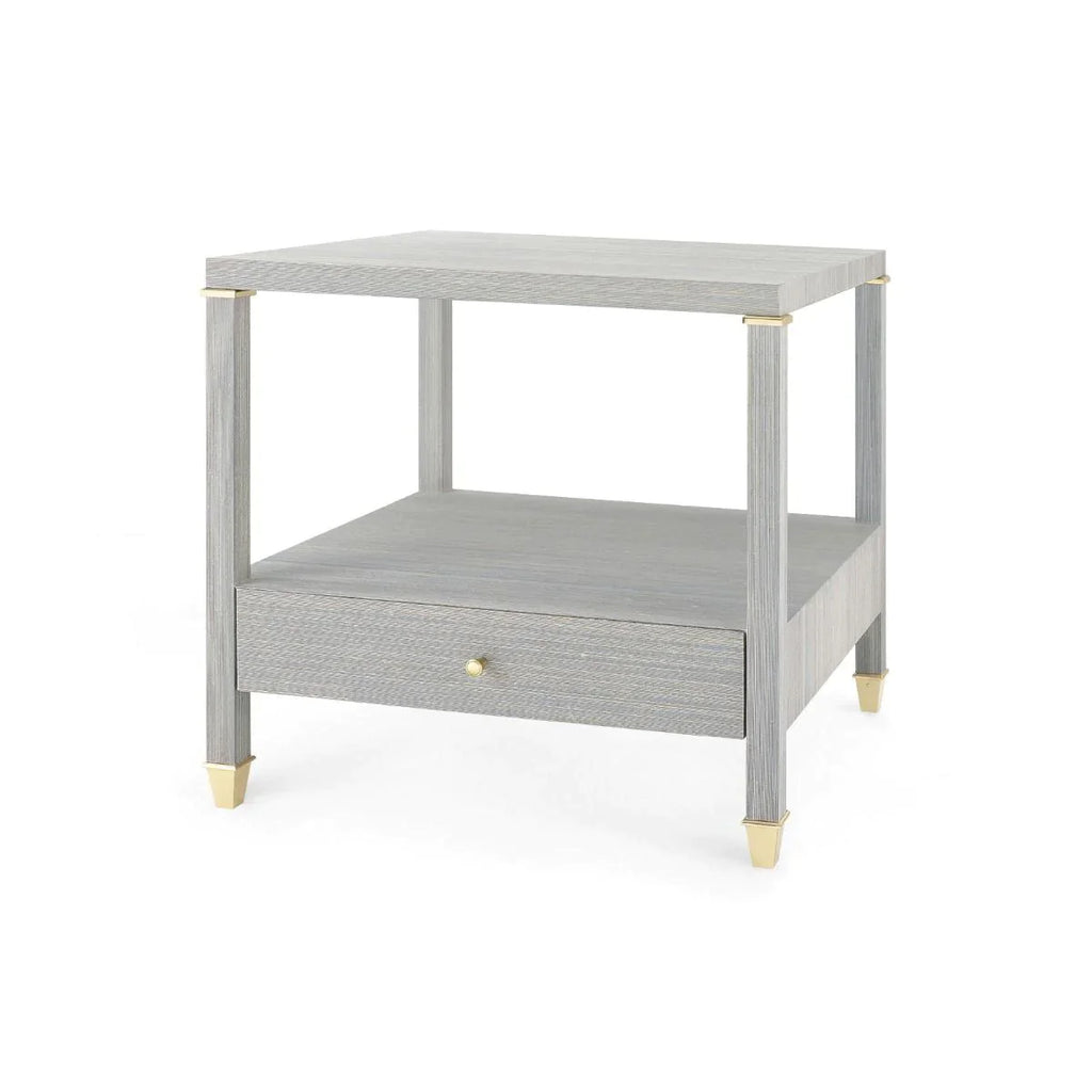 Pascal 1-Drawer Lacquered Grasscloth Side Table in Slate Blue Shimmer - Side & Accent Tables - The Well Appointed House