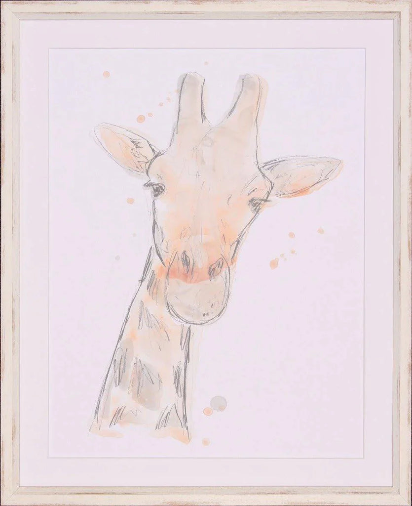 Pastel Blush Savannah Giraffe Lithograph in Rustic Frame - Little Loves Art - The Well Appointed House