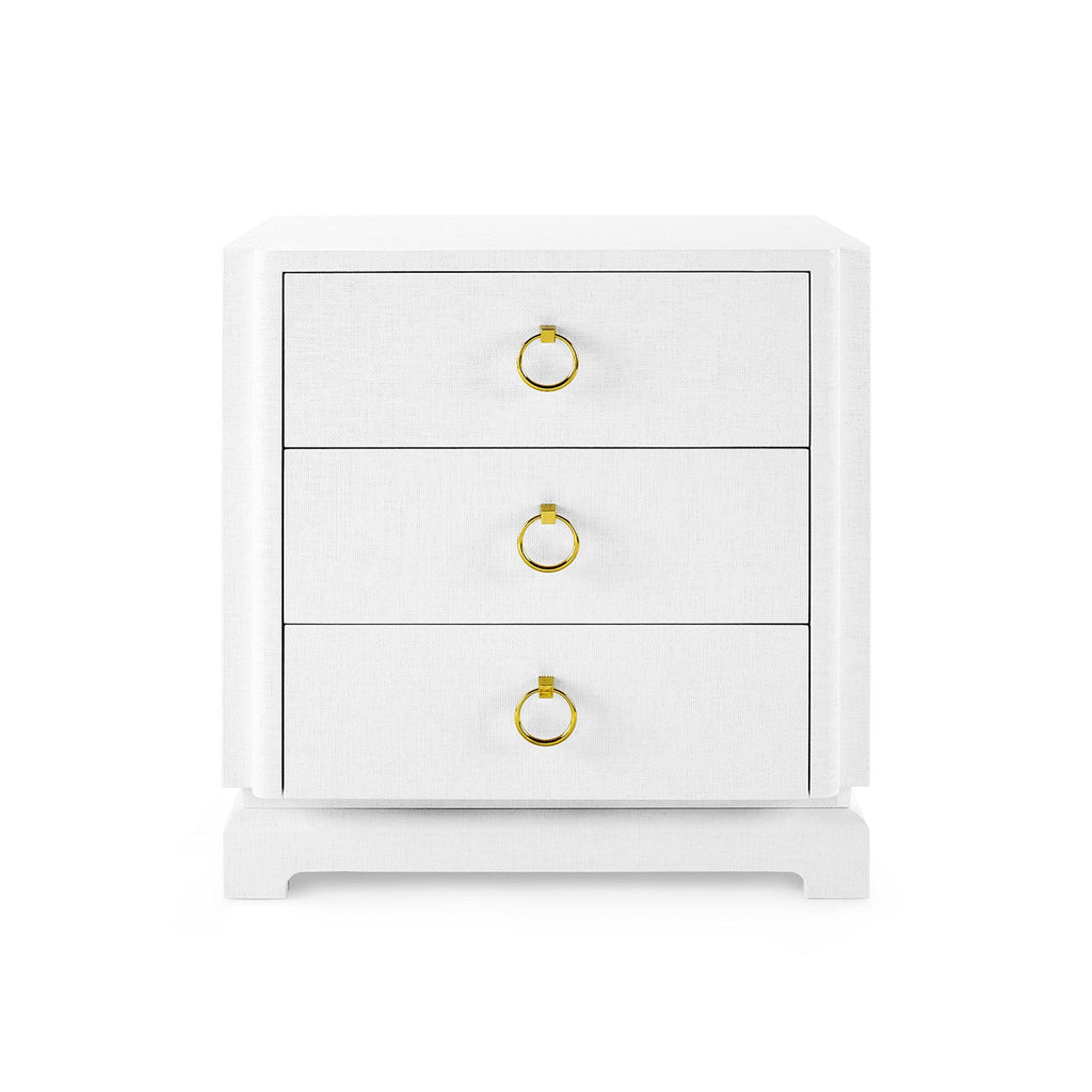 Pavel 3-Drawer Chiffon White Grasscloth Side Table with Gold Pulls - Side & Accent Tables - The Well Appointed House