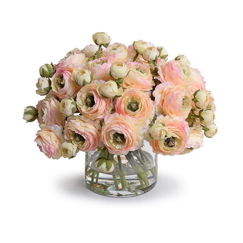 Peach Faux Ranunculus Bouquet in Glass Cylinder - Florals & Greenery - The Well Appointed House