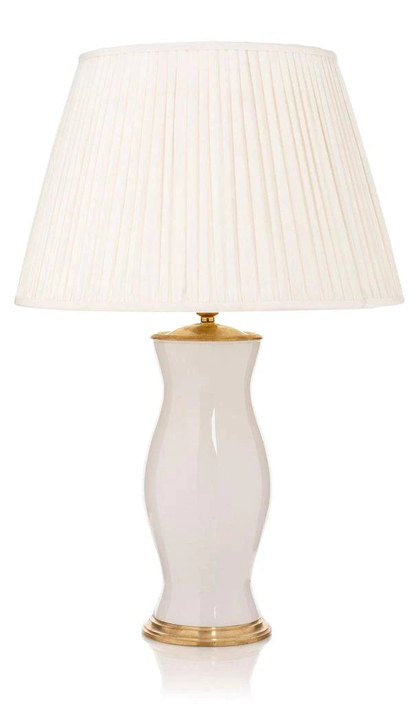 Pearl White Handblown Glass Lamp with Brass Accents - Table Lamps - The Well Appointed House