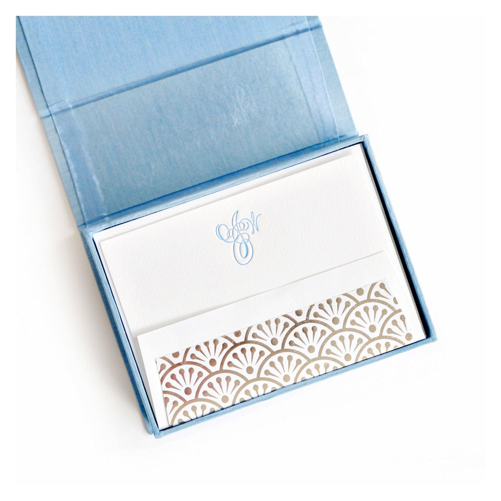 Petite Light Blue Silk Stationery Box - P20 - Stationery - The Well Appointed House