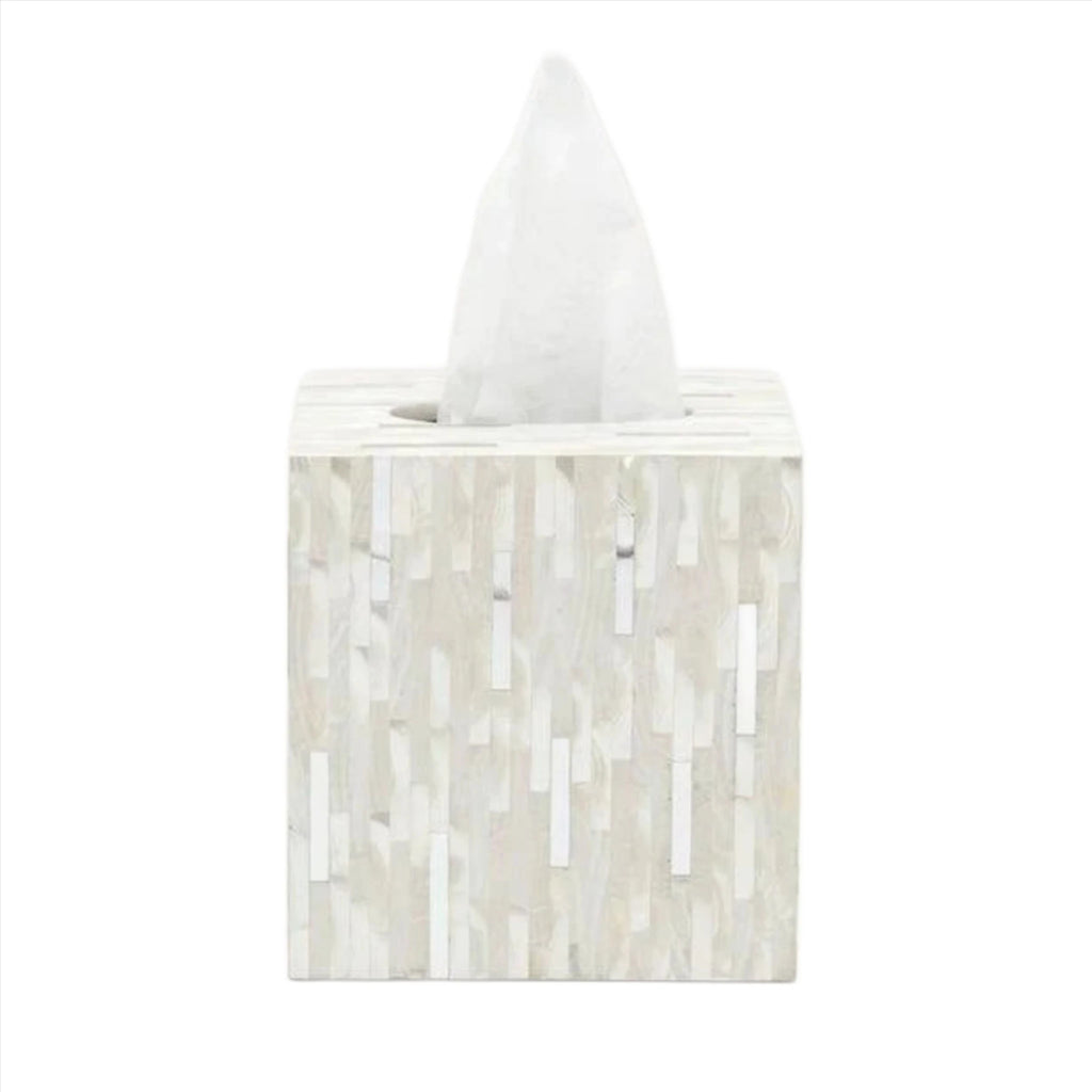 Pigeon & Poodle Cortona Silver Mixed Shell Finish Tissue Box Cover - Bath Accessories - The Well Appointed House