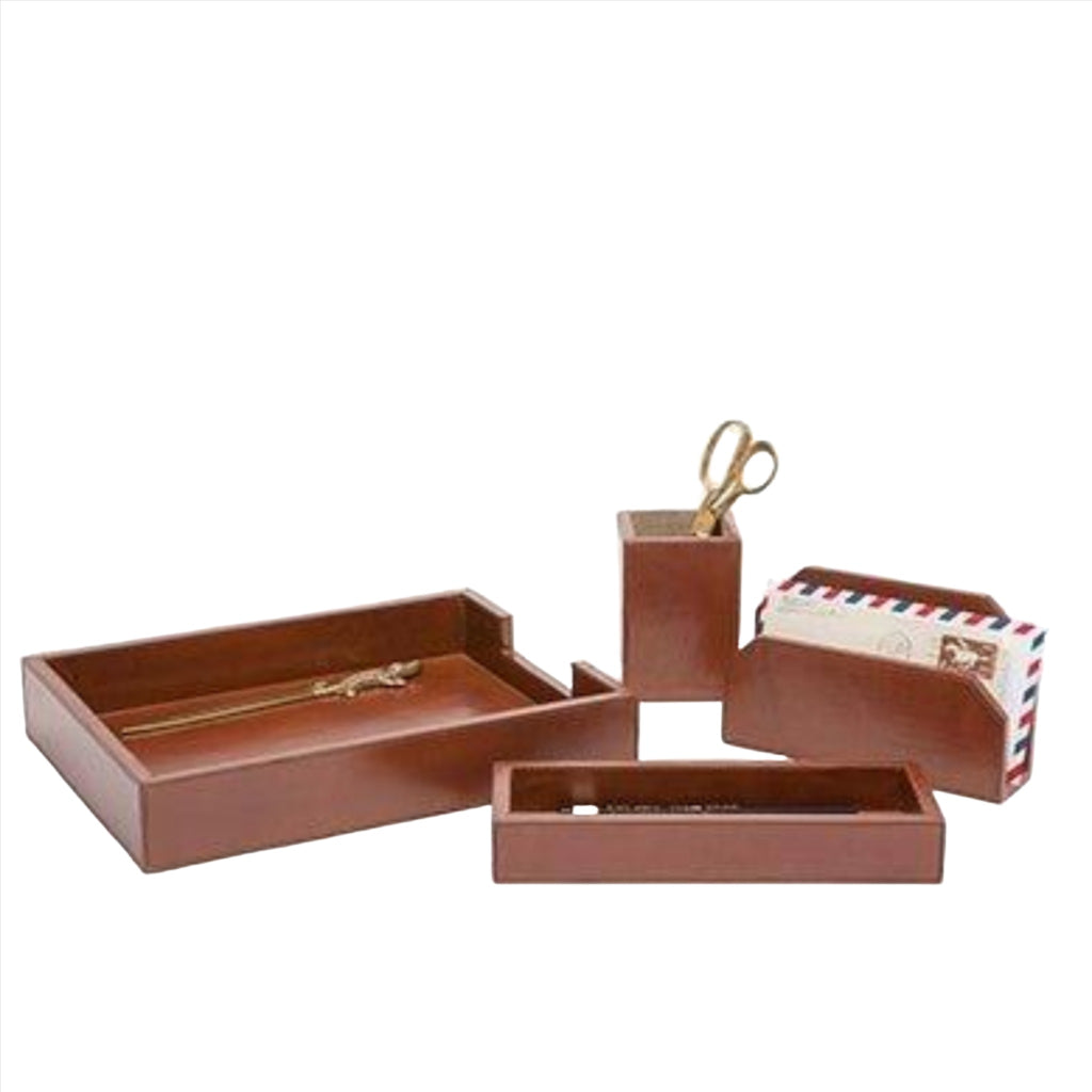Pigeon & Poodle Stirling Leather Desk Accessory Set in Tobacco - Stationery & Desk Accessories - The Well Appointed House