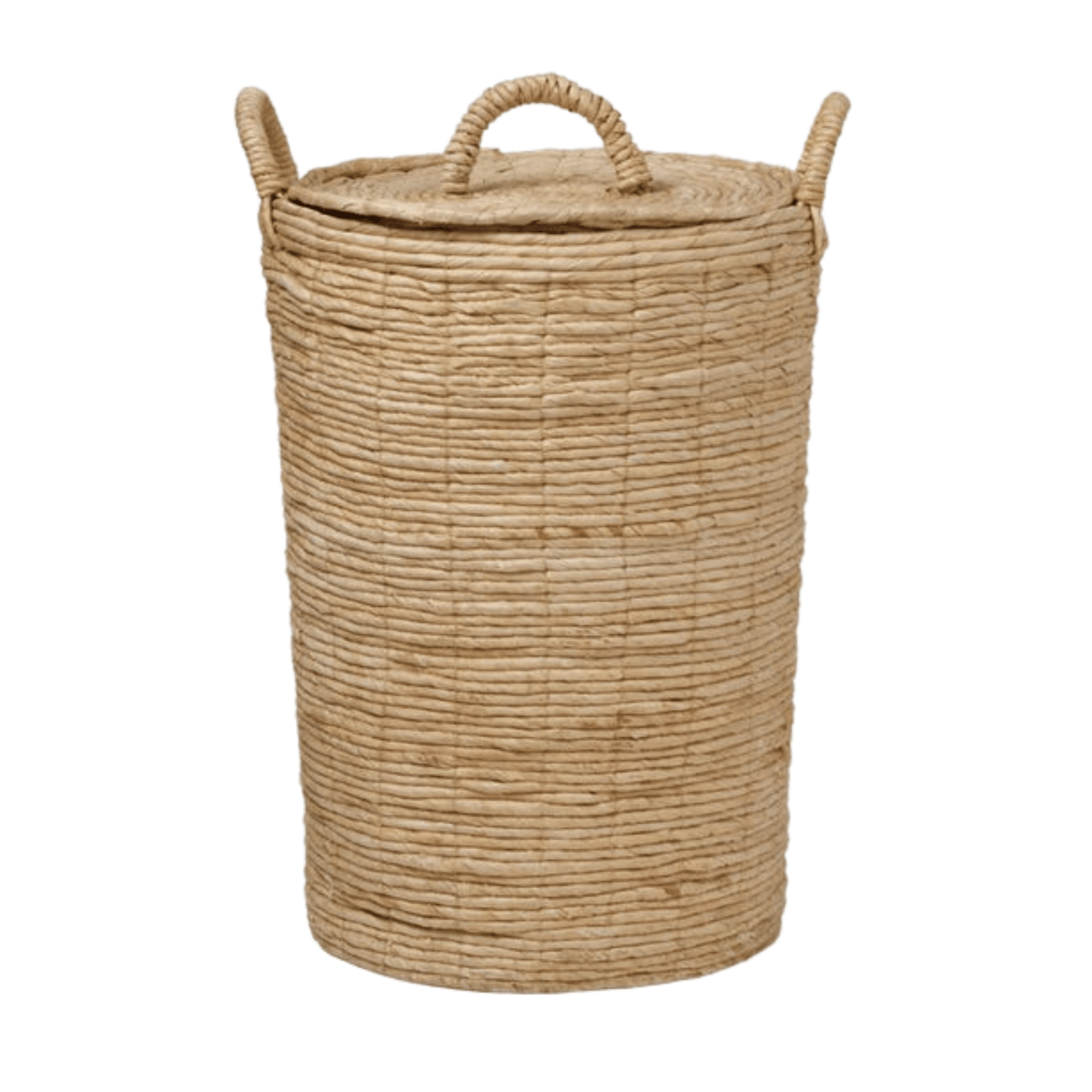 Zaria Natural Abaca Round Laundry Hamper with Lid and Handles