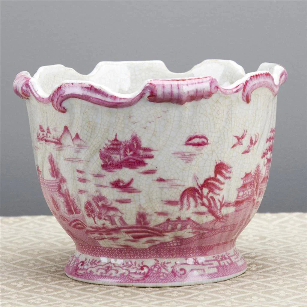 Pink and White Willow Porcelain Round Planter - Indoor Planters - The Well Appointed House