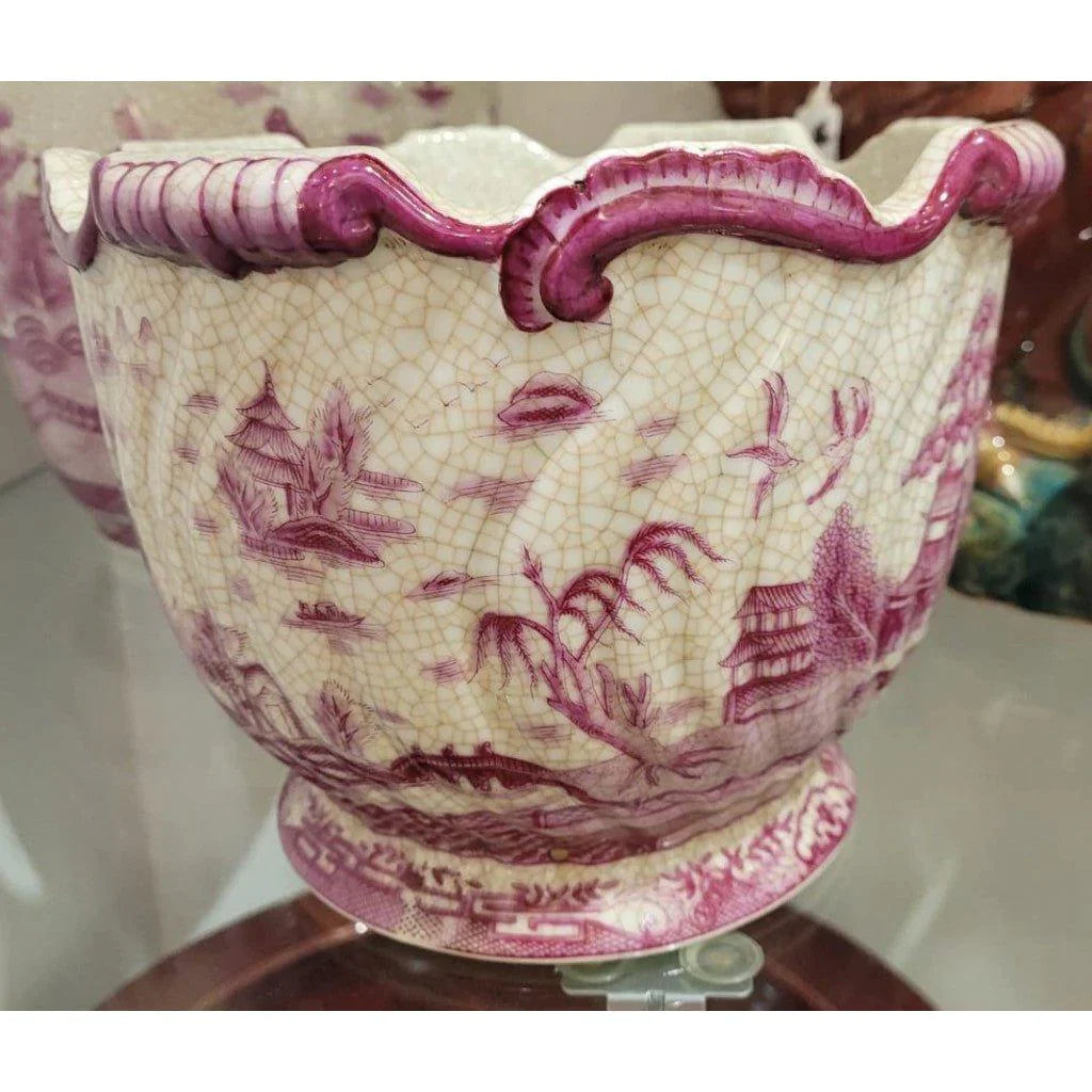 Pink and White Willow Porcelain Round Planter - Indoor Planters - The Well Appointed House