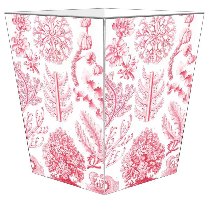 Pink Coral Decoupage Wastebasket and Optional Tissue Box Cover - Wastebasket Sets - The Well Appointed House