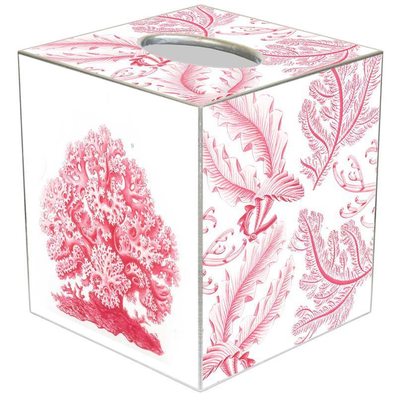 Pink Coral Decoupage Wastebasket and Optional Tissue Box Cover - Wastebasket Sets - The Well Appointed House