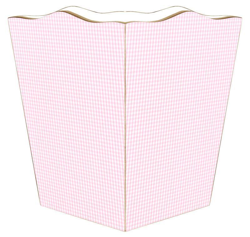 Pink Gingham Decoupage Wastebasket and Optional Tissue Box Cover - Wastebasket Sets - The Well Appointed House