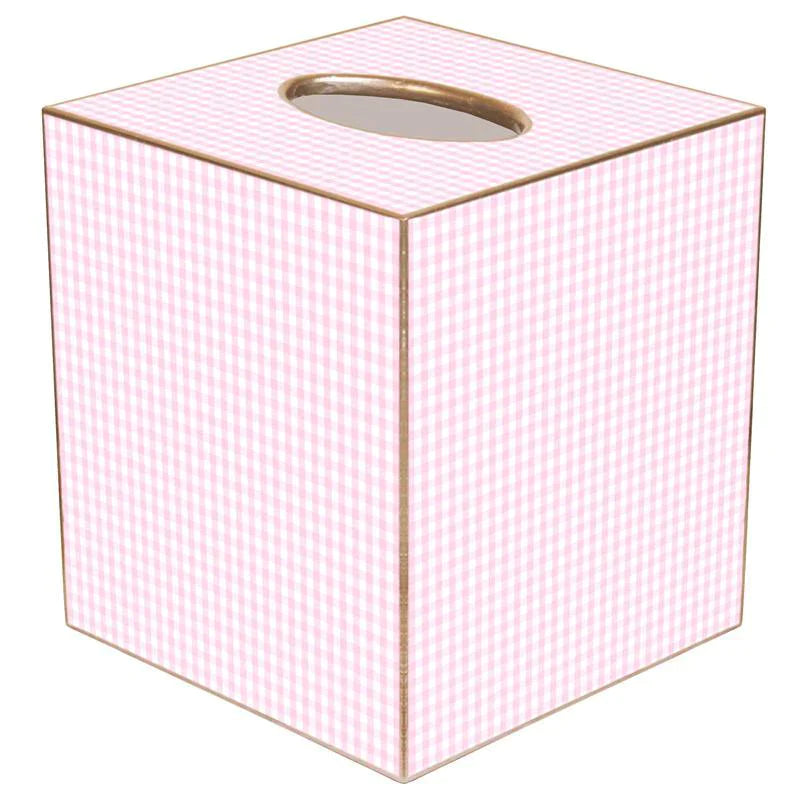 Pink Gingham Decoupage Wastebasket and Optional Tissue Box Cover - Wastebasket Sets - The Well Appointed House