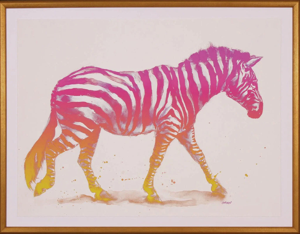 Pink Ombre Zebra Wall Art in Gold Frame - Paintings - The Well Appointed House