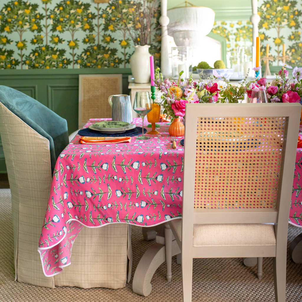 Pink Tulip Print Cotton Tablecloth - The Well Appointed House