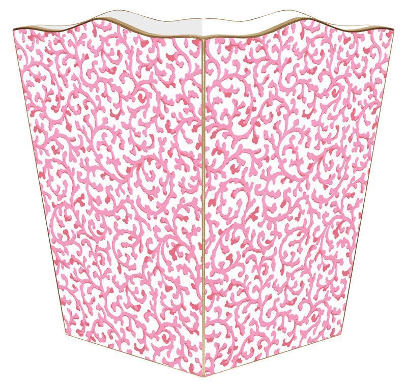Pink Waverly Scroll Wastebasket and Optional Tissue Box Cover - Wastebasket Sets - The Well Appointed House