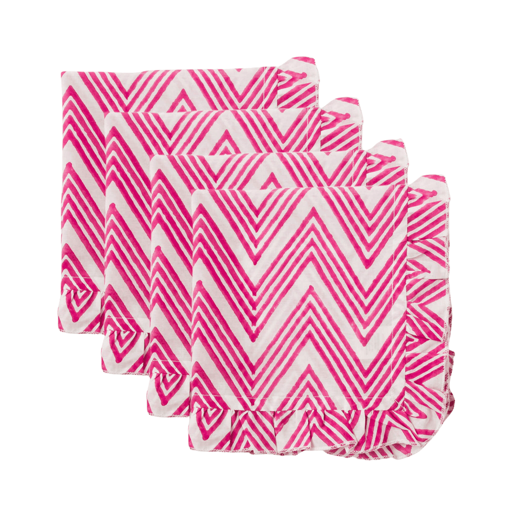 Pink Zigzag Ruffled Napkins, Set of 4 - Dinner Napkins - The Well Appointed House