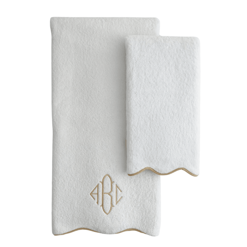 Plush Devon Terry Scalloped Bath Towels With Optional Monogram - Available in a Variety of Trim Colors - Bath Towels - The Well Appointed House
