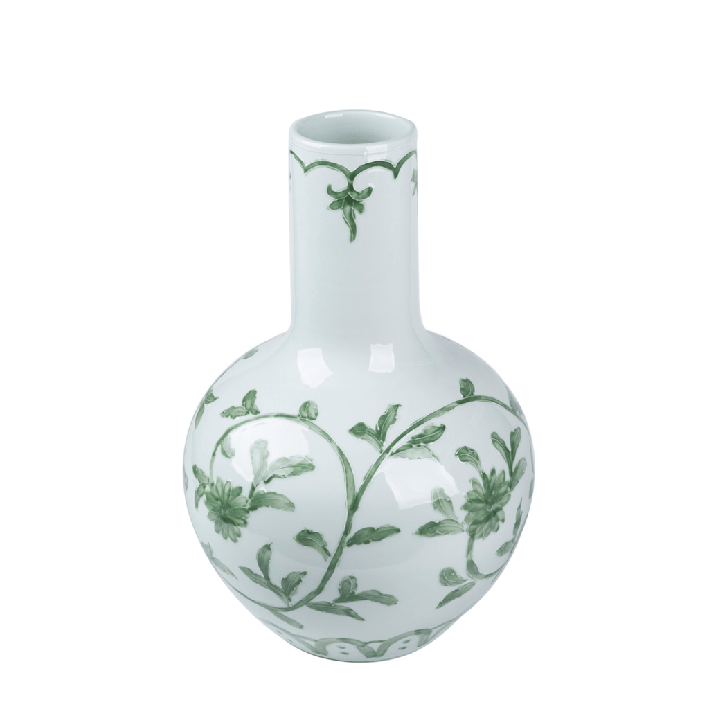 Porcelain Celadon Green Vine Globular Vase - Vases & Jars - The Well Appointed House