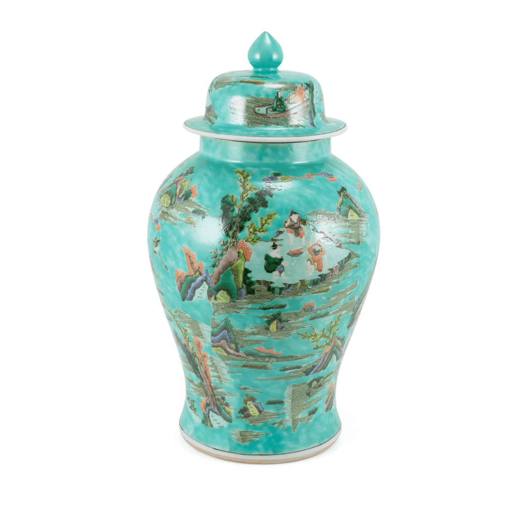 Porcelain Chinoiserie Green Landscape Temple Jar - Vases & Jars - The Well Appointed House