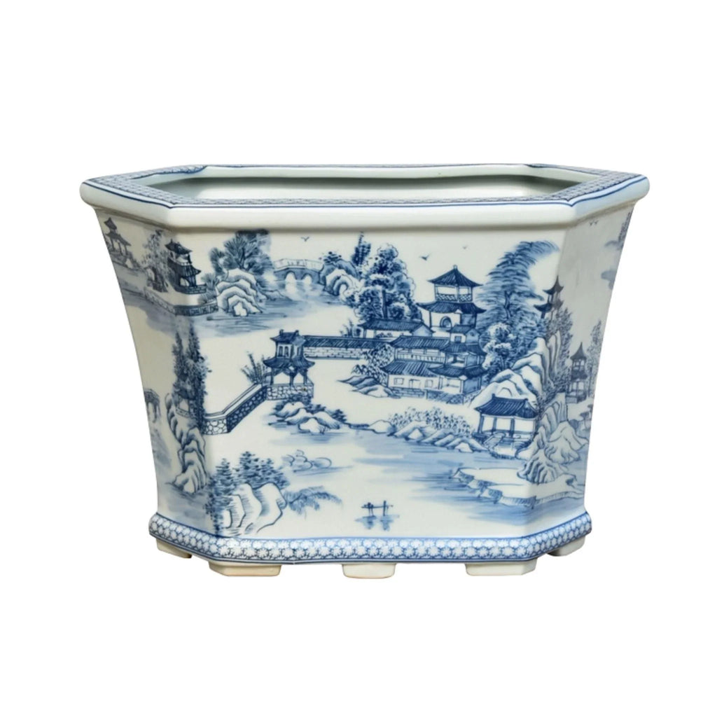 Porcelain Chinoiserie Toile Cachepot - Indoor Cachepots - The Well Appointed House