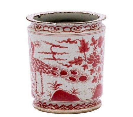 Porcelain Underglaze Red Bird Motif Orchid Pot - Indoor Planters - The Well Appointed House
