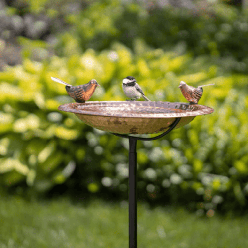 Pure Copper Bird Bath On A Garden Pole - Birdhouses - The Well Appointed House