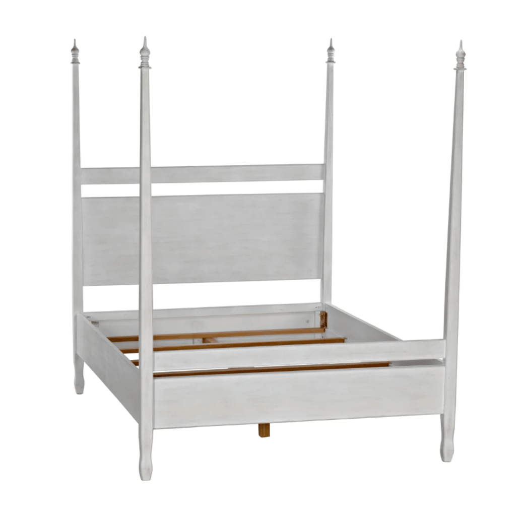 Queen Size Four Poster Panel Style Bed With White Wash Finish - Beds & Headboards - The Well Appointed House