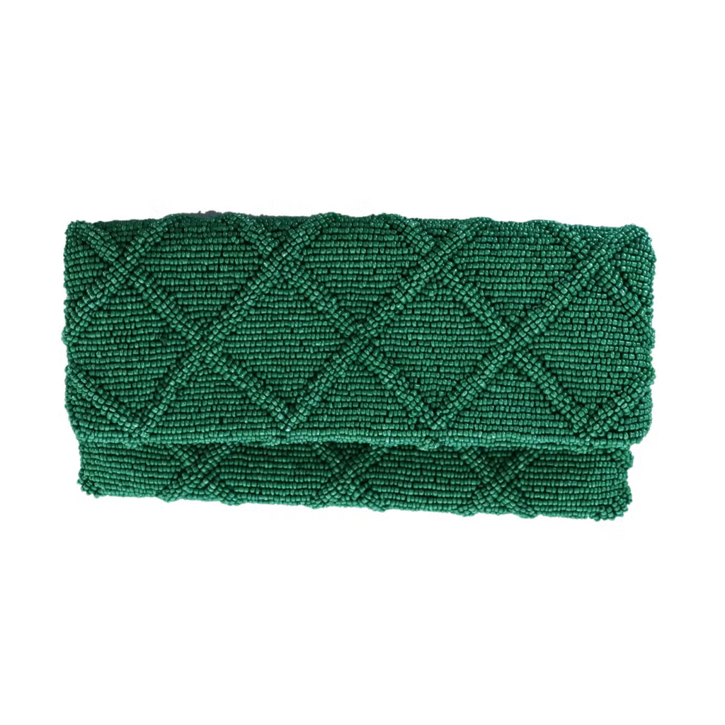 Fully Beaded Emerald Green Clutch - The Well Appointed House