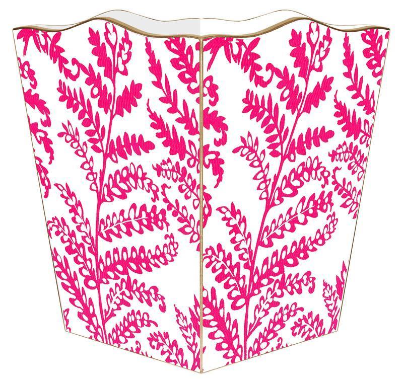 Raspberry Lacy Fern Decoupage Wastebasket and Optional Tissue Box Cove