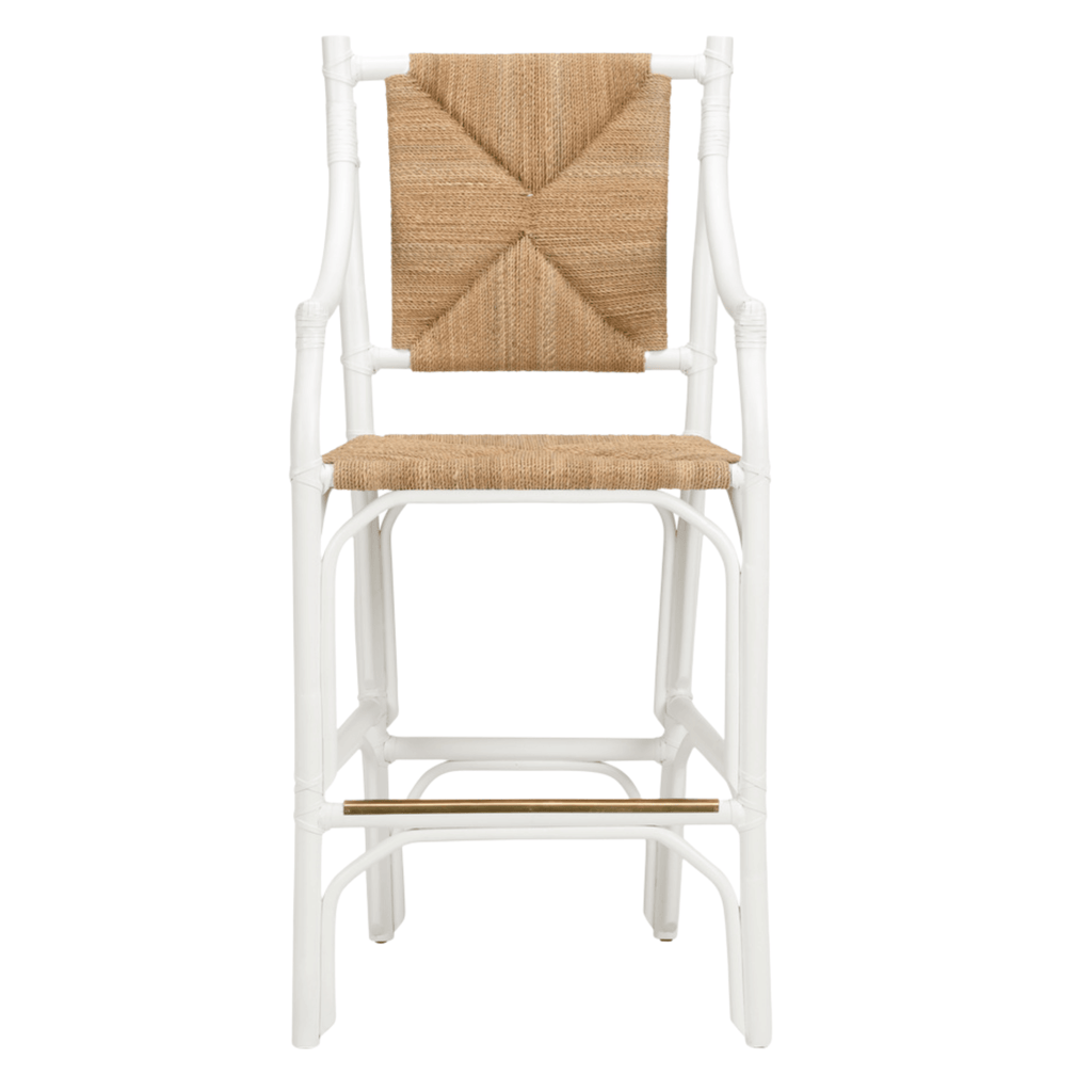 Rattan Barstool with White Lacquer Finish - Bar & Counter Stools - The Well Appointed House