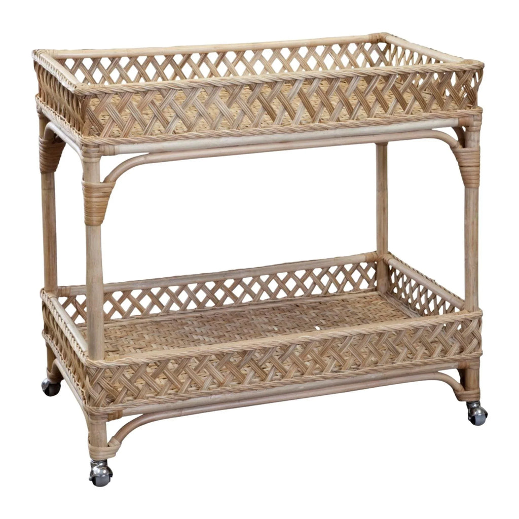 Rattan Trellis Wheeled Bar Cart - Bar & Serving Carts - The Well Appointed House