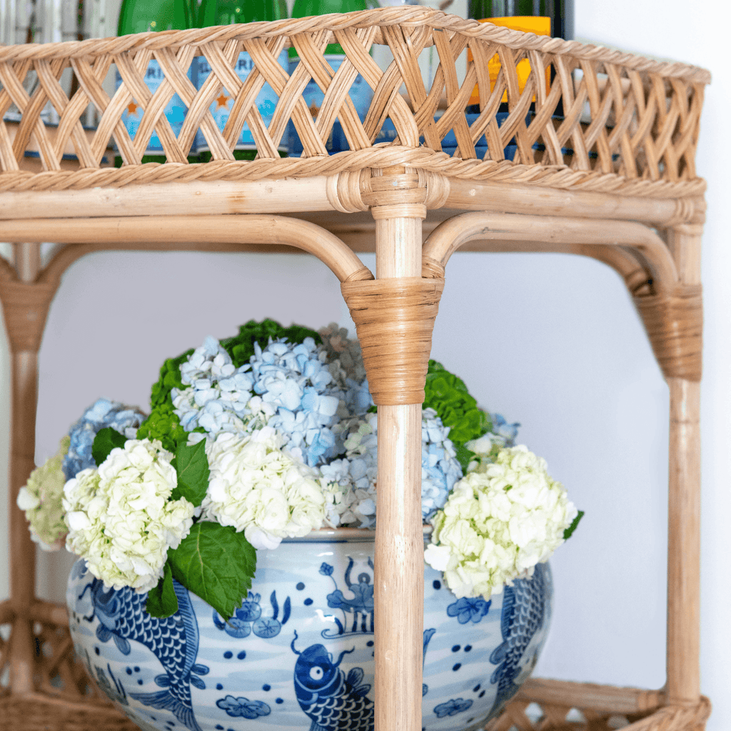 Rattan Trellis Wheeled Bar Cart - Bar & Serving Carts - The Well Appointed House