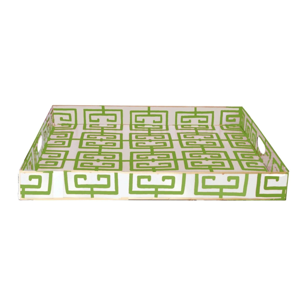 Rectangle Serving Tray with a Green Fret Design - Decorative Trays - The Well Appointed House