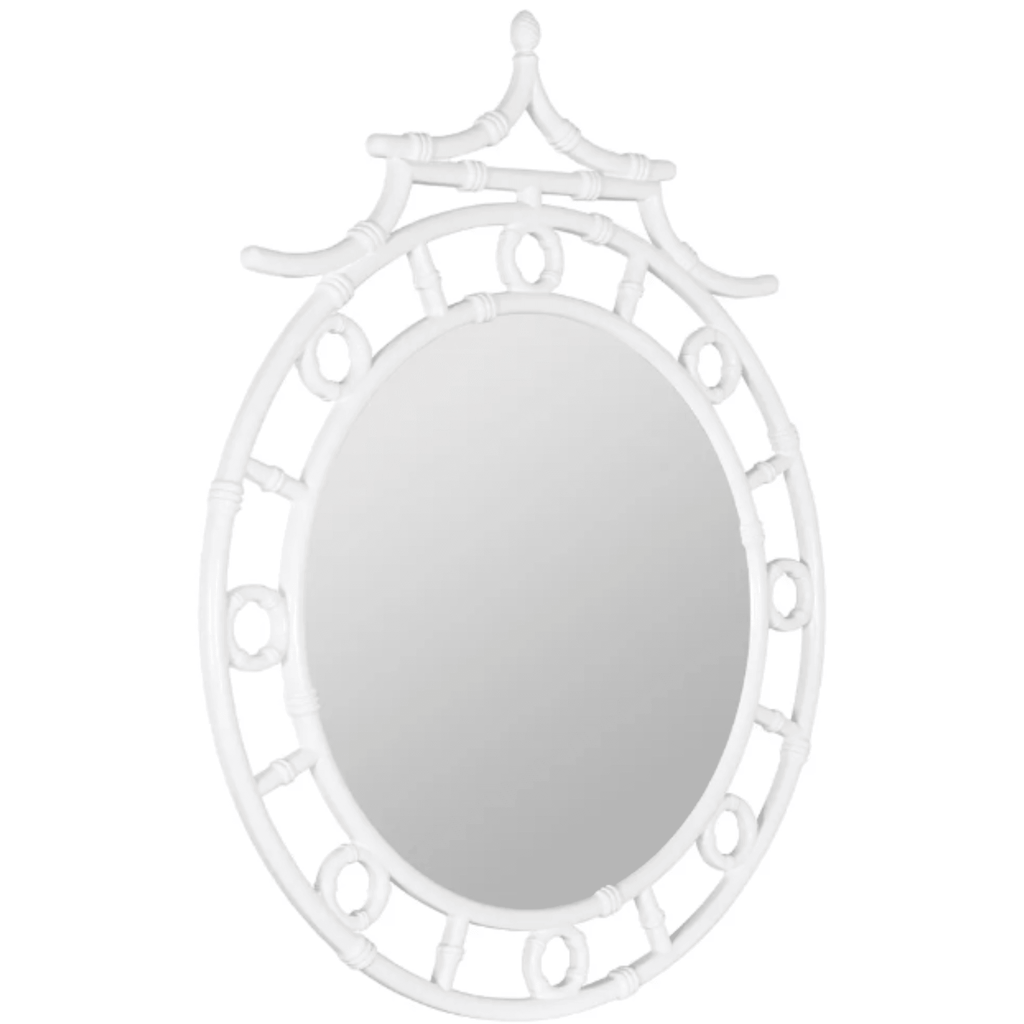 Reena Glossy White Round Bamboo Inspired Wall Mirror - Wall Mirrors - The Well Appointed House