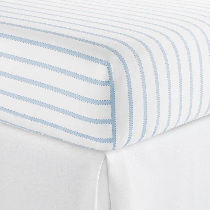 Ribbon Stripe Percale Fitted Sheet in Blue - Sheets - The Well Appointed House